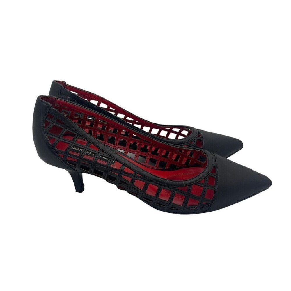 Charles Jourdan Paris Womens Shoes Size US7.5 Black Red Perforated Leather Pump